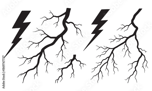 Lightning Bolt with Roots Clipart - Thunderstorm Graphics & Electric Lightning Designs