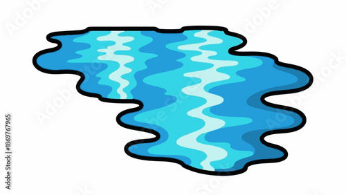 Stylized wavy blue water puddle, outlined in black