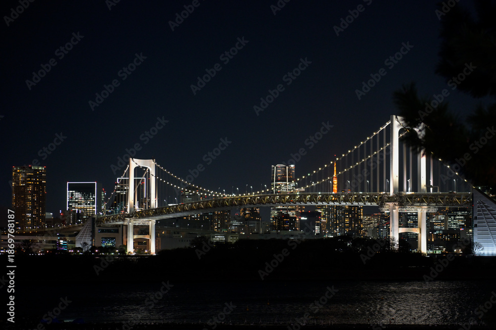Fototapeta premium Tokyo Bay Rainbow Bridge Illuminated Night Scene