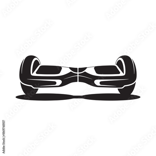 A black and white illustration of a self balancing scooter or hoverboard