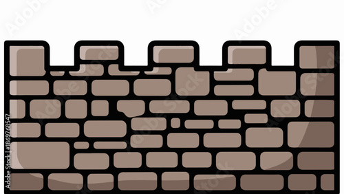 Textured stone wall with crenellated battlements, a stylized defensive fortification