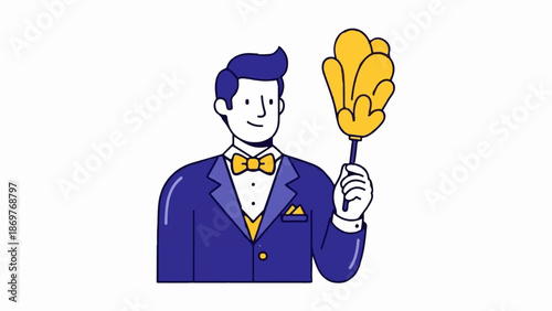 Stylized man in a suit holding a yellow duster