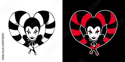 Vector illustration of a harlequin head wearing a classic striped cap