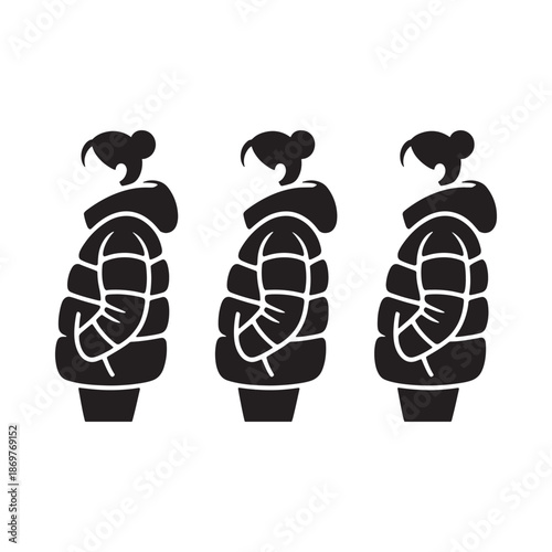 Three stylized depictions of a pregnant woman s silhouette in different poses