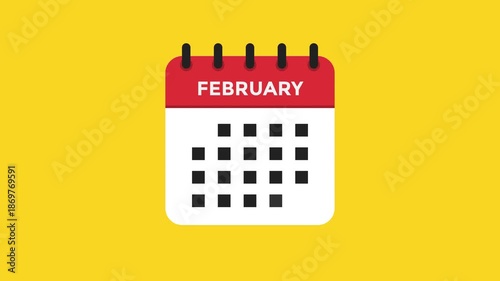 February calendar icon animation flat monthly planner visual ProRes alpha channel 60fps