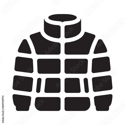 A simple black silhouette illustration of a protective ballistic vest