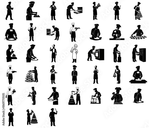 silent masters of flavor bakings journey from concept to delight set, vector isolated on transparent background