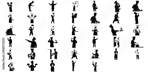 culinary cadre orchestrating epicurean journeys with skill and vision set, vector isolated on transparent background