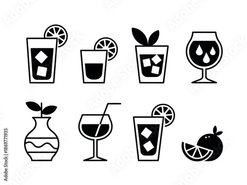 Black and White Cocktail Icons