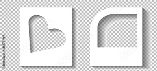 Minimal Valentines Photo Frame Templates with Square and Heart Cutout Shapes Clean Vector Illustration on Transparent Background for Mockup and Romantic Decoration Design