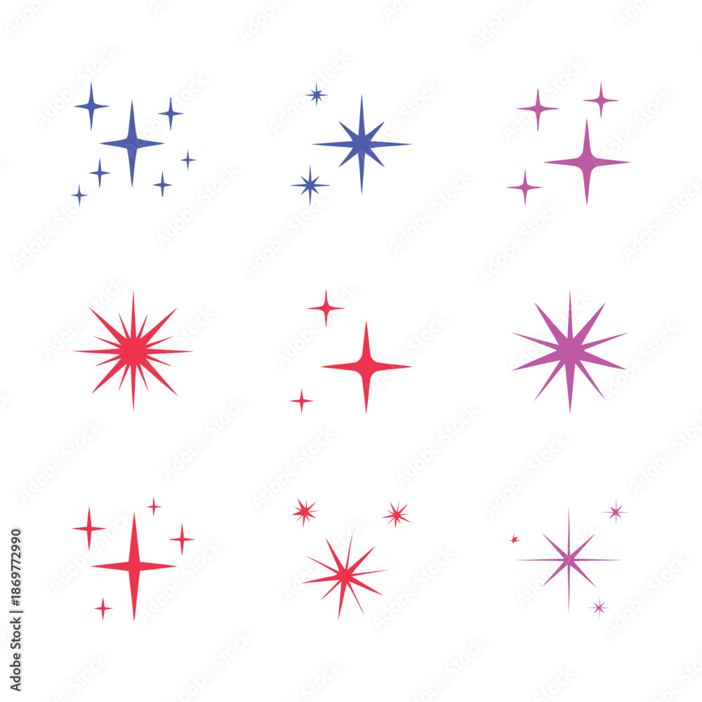 Fototapeta premium Sparkle Star Icon Set Vector Light Glow Shapes Isolated