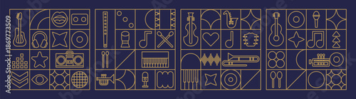 Set geometric line mosaic for music festival party and abstract poster.