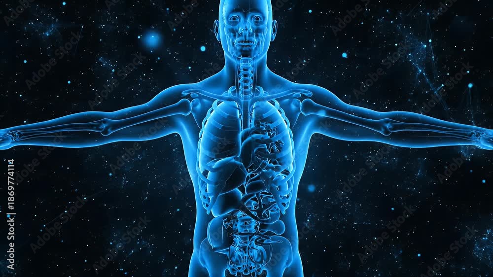 Secret Human Body Semitransparent Stylized Human Body Anatomy Displayed in Cosmic Digital ...