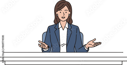Woman in Office Discussion, Professional Concept Business Meeting, Cartoon Character Illustration