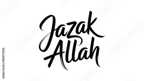 Jazak Allah elegant islamic calligraphy typography text design isolated on white background expressing gratitude faith and religious appreciation artwork