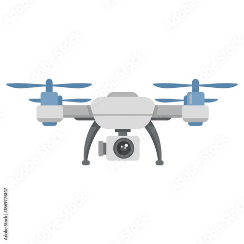 A sleek and modern drone with a high-quality camera is shown in a clean and minimalist environment