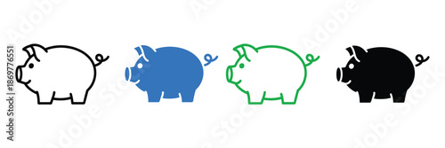 Four colorful piggy bank icons in different colors for financial concepts
