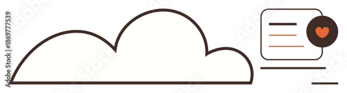 Cloud computing, data storage, social interaction, connectivity, online services, digital cloud. Minimalist cloud shape and heart icon with interface elements. Cloud computing and data storage