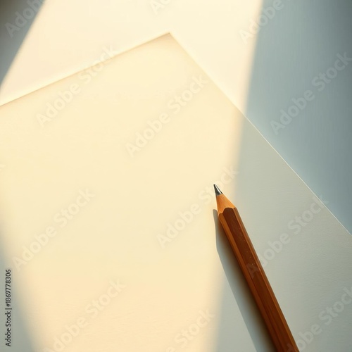 Soft light bathes a blank textured page, cradled by creamy coffee and a mellow wood pencil, anticipation of creation,  pencil,  clean