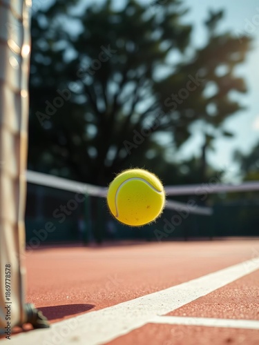 Low, powerful tennis shot near the line, blurred court background,  game,  return