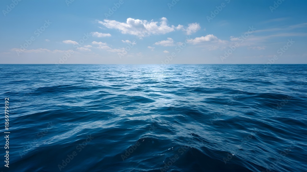 Fototapeta premium Vast blue ocean stretching to the horizon under a clear sky with scattered clouds