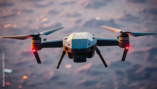 High-tech military drone in flight, showcasing advanced weaponry, infrared, battle