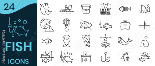Fish icon vector isolated on white black background. Out line of fish icon Fish icons. Fishing Symbols Seafood Icons .. Maritime concept. Vector illustration 