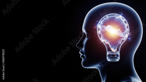 Wallpaper Mural Human profile with glowing light bulb inside brain symbolizing creativity and innovation Torontodigital.ca