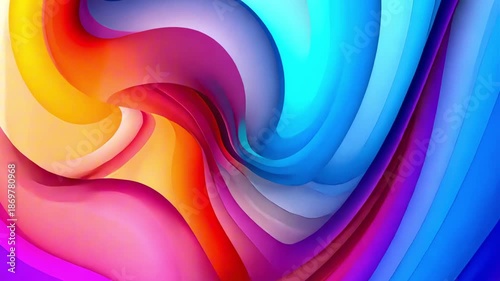 Colorful abstract waves transition smoothly through vibrant hues, showcasing a dynamic flow of colors from blue to red, creating a visually captivating gradient effect