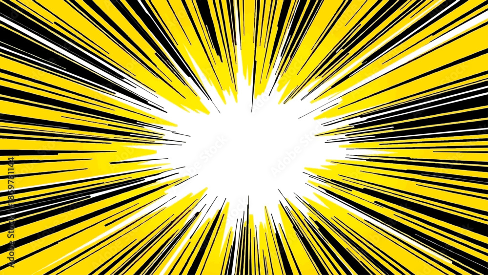 Fototapeta premium Abstract sunburst vector illustration featuring a bright yellow and orange sunrise design with radiant light beams and a starburst pattern for a summer sky wallpaper