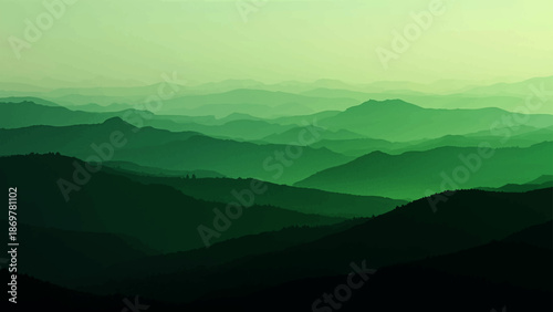 Abstract Emerald-hued mountain ranges creating a majestic scenic view, ideal for evoking a sense of calm and wonder.