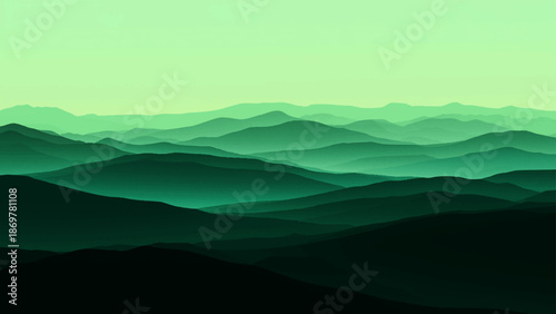 Abstract An abstract illustration depicts serene mountain range, each layer subtly fades into a refreshing hue, evoking a sense of calm and tranquility.