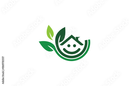 Eco Home Smile Logo Design for Real Estate, Family Housing and Property Brand Identity