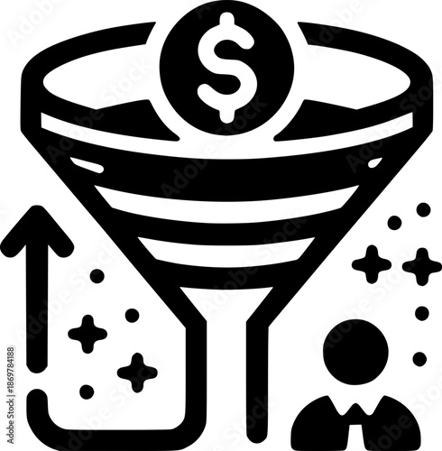 Conversion Funnel: A monochrome illustration captures the essence of a conversion funnel, symbolizing the transformation of potential customers into valuable sales.
