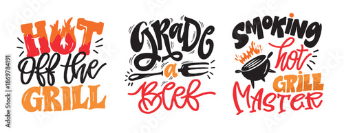 Hand drawn doodle lettering quote about Grill BBQ. Lettering for t-shirt design, mug print, bag print, clothes fashion. 100% hand drawn vector image.
