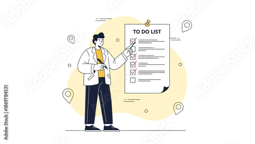 Man checking off tasks on a to-do list, planning and organization concept