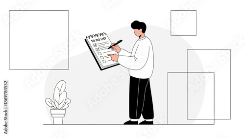 Man checking off tasks on a to-do list, planning and productivity concept illustration