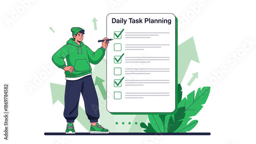 Man checking off tasks on daily planning list, business productivity concept