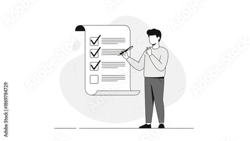 Man checking tasks on a clipboard, achieving goals, business planning concept