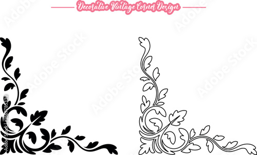 Vintage Corner Vector, Decorative Vintage Corner Vector Design, Elegant Floral Corner Ornament Illustration, Retro Style Decorative Corner Frame