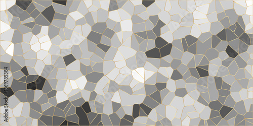 Abstract colorful gray, beige mosaic pattern. Pebble seamless pattern vector illustration Quartz light gray and light Broken Stained Glass Background with black outlines 3d Voronoi  Algorithmic