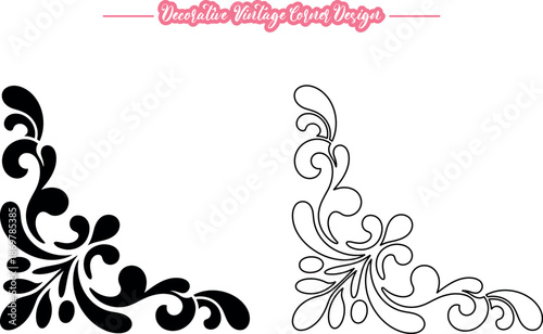 Vintage Corner Vector, Decorative Vintage Corner Vector Design, Elegant Floral Corner Ornament Illustration, Retro Style Decorative Corner Frame
