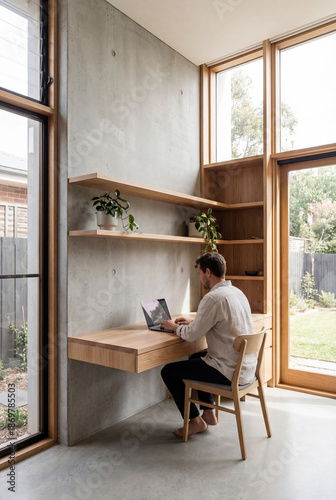 Minimalist Work from Home Setup in Modern Architectural Interior