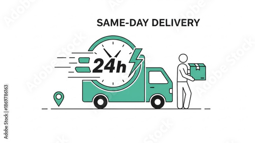 Fast and reliable same-day delivery service with clock and truck