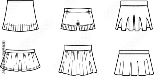 Outline illustration set of 6 hem types blind hem rolled hem coverstitch and serged edge diagram