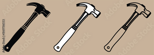 Three hammers with striped handles tool construction