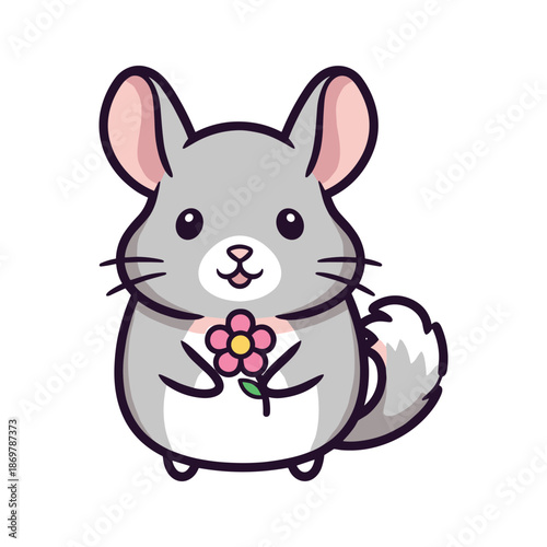 Adorable Cartoon Chinchilla with Flower Illustration