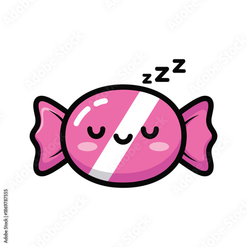 Cute Pink Candy Sleeping Vector Illustration