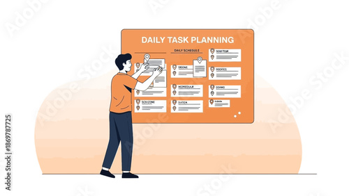 Man planning daily tasks on a whiteboard with checklist and sticky notes