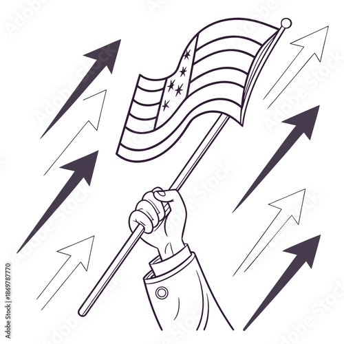 Hand holding flag with arrows minimal realism